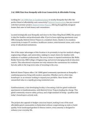 2 & 3 BHK Flats Near Kompally with Great Connectivity & Affordable Pricing