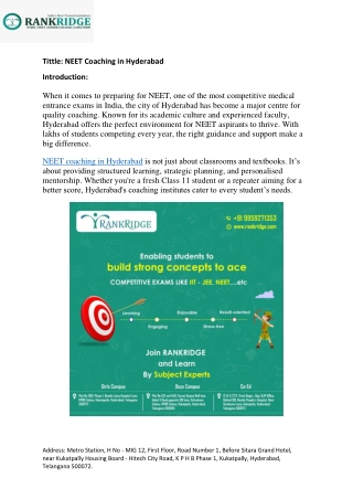 Neet Coaching in Hyderabad