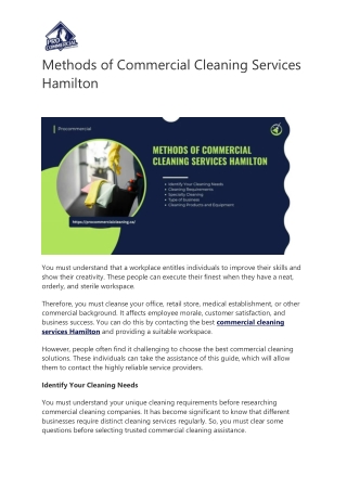 Methods of Commercial Cleaning Services Hamilton- Procommercial Cleaning