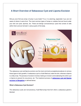 A Short Overview of Sebaceous Cyst and Lipoma Excision