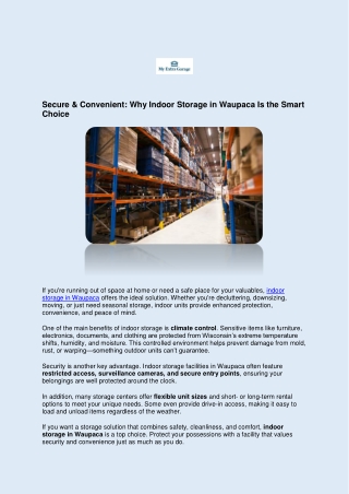 Secure & Convenient: Why Indoor Storage in Waupaca Is the Smart Choice