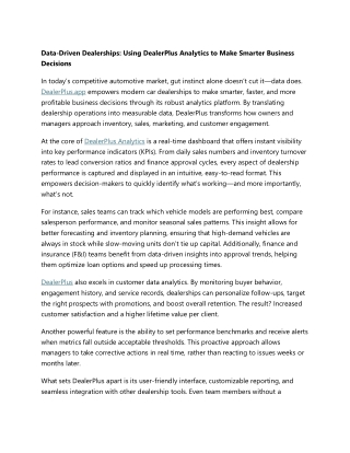 Data-Driven Dealerships - Using DealerPlus Analytics to Make Smarter Business Decisions