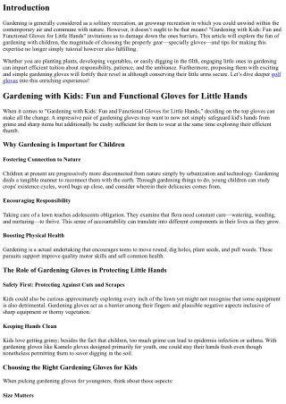 Gardening with Kids: Fun and Functional Gloves for Little Hands