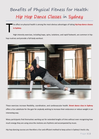 Benefits of Physical Fitness for Health - Hip Hop Dance Classes in Sydney