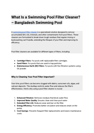 What Is a Swimming Pool Filter Cleaner