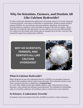 Why Do Scientists, Farmers, and Dentists All Like Calcium Hydroxide
