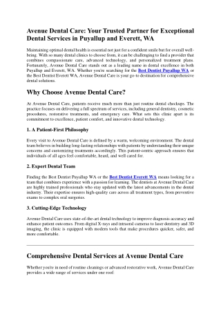 Avenue Dental Care Your Trusted Partner for Exceptional Dental Services in Puyallup and Everett, WA