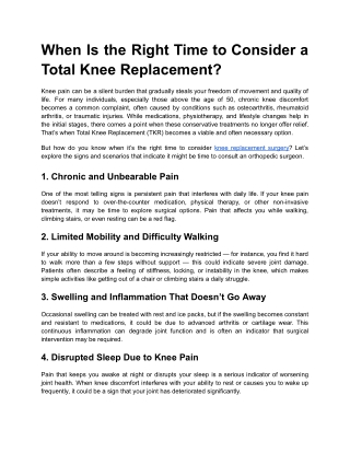 When Is the Right Time to Consider a Total Knee Replacement