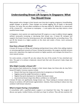 Understanding Breast Lift Surgery in Singapore What You Should Know
