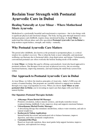 postnatal ayurvedic care dubai