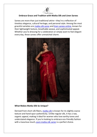 Embrace Grace and Tradition with Matka Silk and Linen Sarees