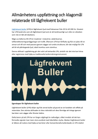Allmänhetens uppfattning och klagomål relaterade till lågfrekvent buller