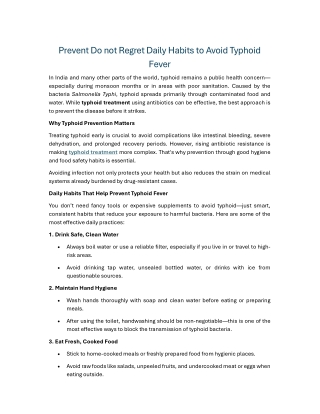 Prevent Do not Regret Daily Habits to Avoid Typhoid Fever