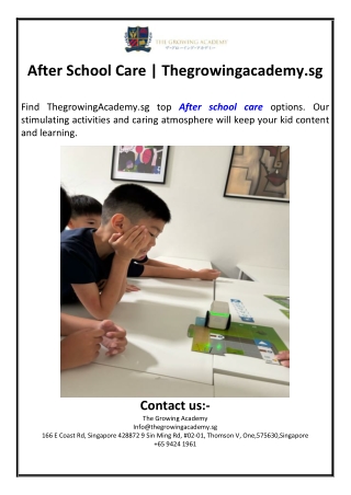 After School Care | Thegrowingacademy.sg