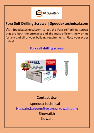 Forx Self Drilling Screws | Speedextechnical.com