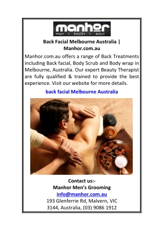Back Facial Melbourne Australia Manhor.com.au