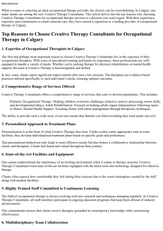 Top Reasons to Choose Creative Therapy Consultants for Occupational Therapy in C