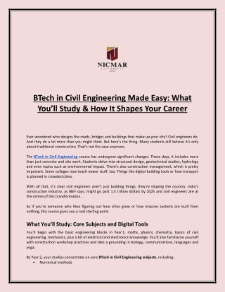 BTech in Civil Engineering Made Easy What You’ll Study & How It Shapes Your Career