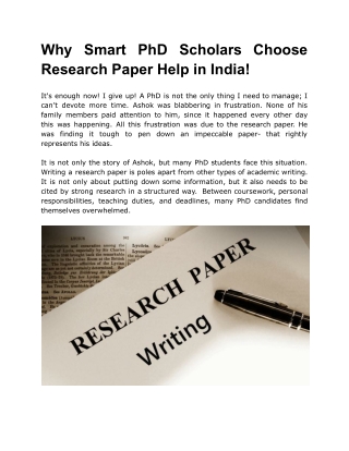 Why Smart PhD Scholars Choose Research Paper Help in India!