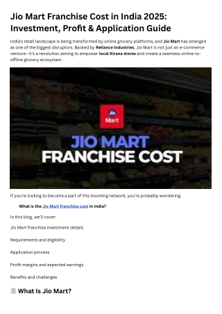 Jio Mart Franchise Cost