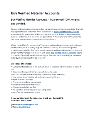 How to Buy Verified Neteller Accounts in Old & Business