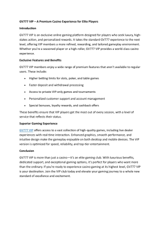 GV777 VIP – A Premium Casino Experience for Elite Players