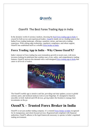 OzenFX The Best Forex Trading App in India