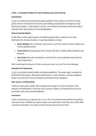 J2 Bet – A Complete Platform for Sports Betting and Casino Gaming