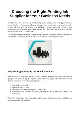 Choosing the Right Printing Ink Supplier for Your Business Needs