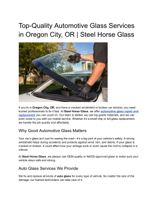 Top-Quality Automotive Glass Services in Oregon City, OR | Steel Horse Glass