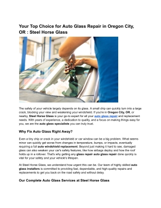 Your Top Choice for Auto Glass Repair in Oregon City, OR : Steel Horse Glass