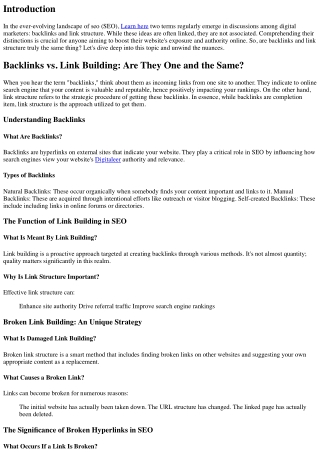 ** Backlinks vs. Link Structure: Are They One and the Very same? **.