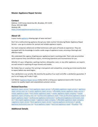 Master Appliance Repair Service