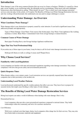 The Benefits of Hiring Local Water Damage Restoration Services