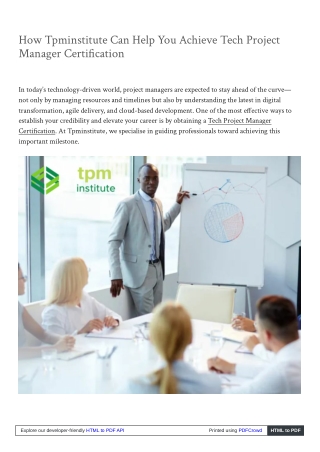 How Tpminstitute Can Help You Achieve Tech Project Manager Certification