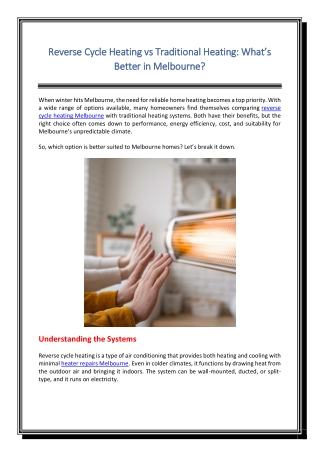 Reverse Cycle Heating vs Traditional Heating What’s Better in Melbourne
