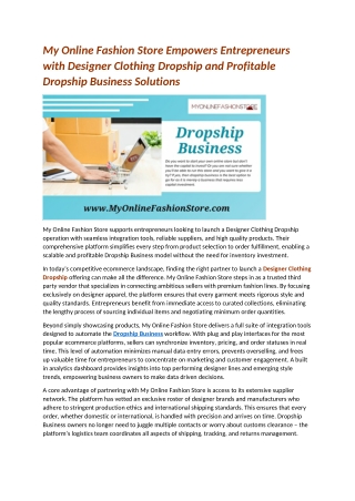 My Online Fashion Store Empowers Entrepreneurs with Designer Clothing Dropship and Profitable Dropship Business Solution