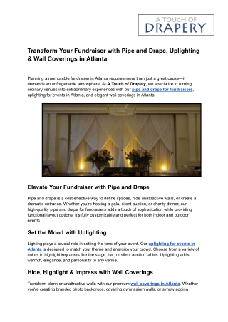 Transform Your Fundraiser with Pipe and Drape, Uplighting & Wall Coverings in Atlanta