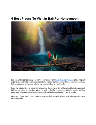 6 Best Places To Visit In Bali For Honeymoon