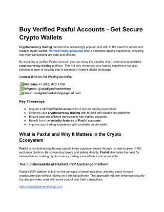 Buy Verified Paxful Accounts - Get Secure Crypto Wallets