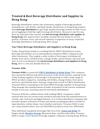 Trusted & Best Beverage Distributor and Supplier in Hong Kong
