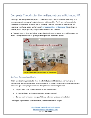 Complete Checklist for Home Renovations in Richmond VA
