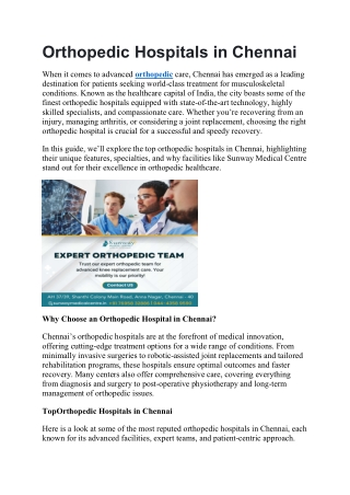 Orthopedic Hospitals in Chennai