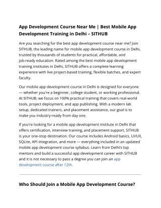 App Development Course in Delhi | Best Training Institute Near Me