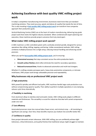 best quality VMC milling project work