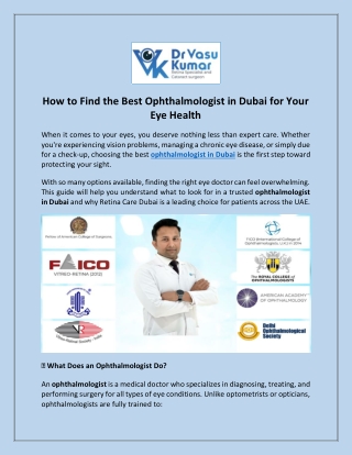 How to Find the Best Ophthalmologist in Dubai for Your Eye Health