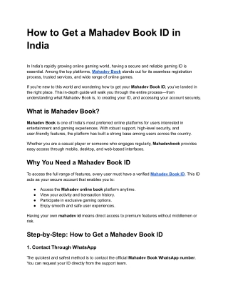 How to Get a Mahadev Book ID in India