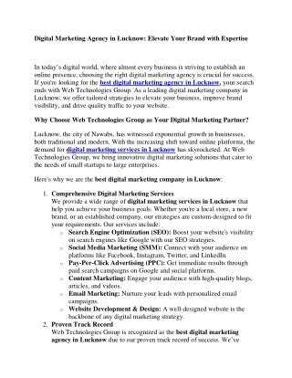 Digital Marketing Agency in Lucknow: Elevate Your Brand with Expertise