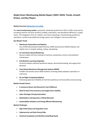 Global Smart Warehousing Market Report