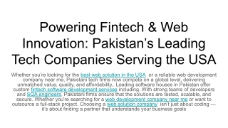 Powering Fintech & Web Innovation_ Pakistan’s Leading Tech Companies Serving the USA
